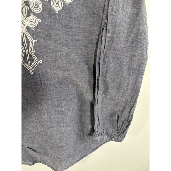 J. Crew Women’s XS Gray w/White Embroidery 100% Cotton Blouse Long Sleeve Tunic - Picture 4 of 7